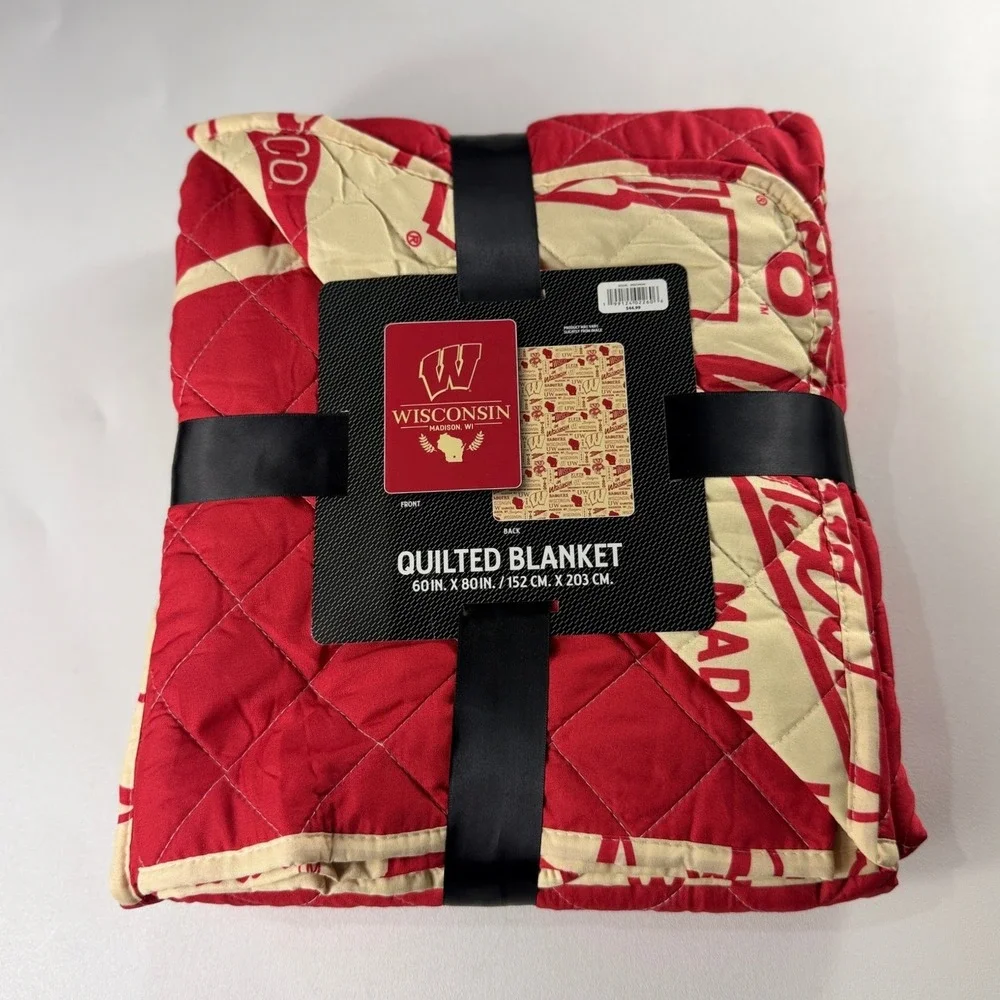 Northwest Wisconsin Badgers Quilted Blanket 60x80 University of Wisconsin NEW